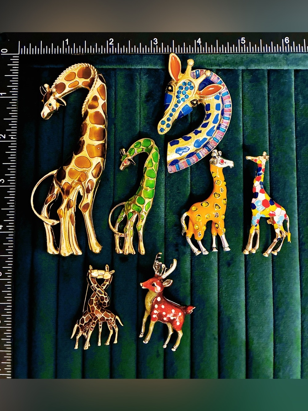 Lot 7 Colorful Enamel Giraffe Deer Brooches Pins Rhinestone Animal Jewelry Set